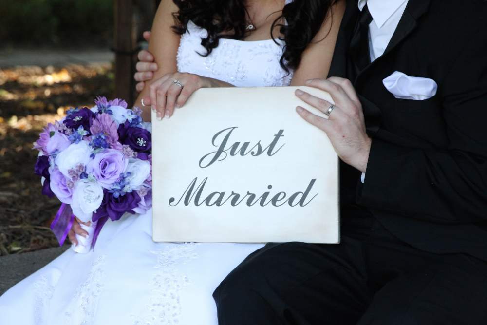 just, married, signage, wedding