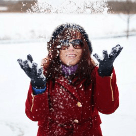 jenna, throwing, snow, air