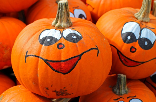 pumpkins, orange, faces