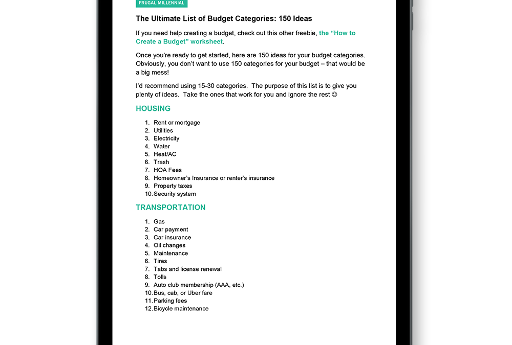 150 Budget Categories